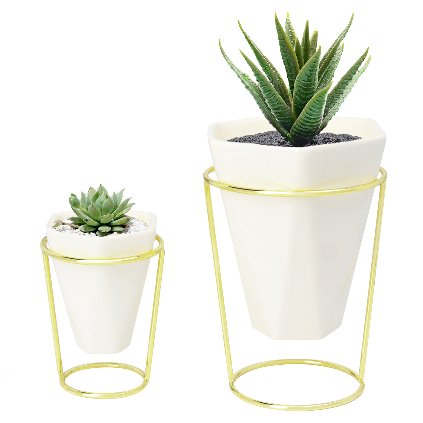 Jackcube Design set 2 vasi ceramica bianca con supporto oro