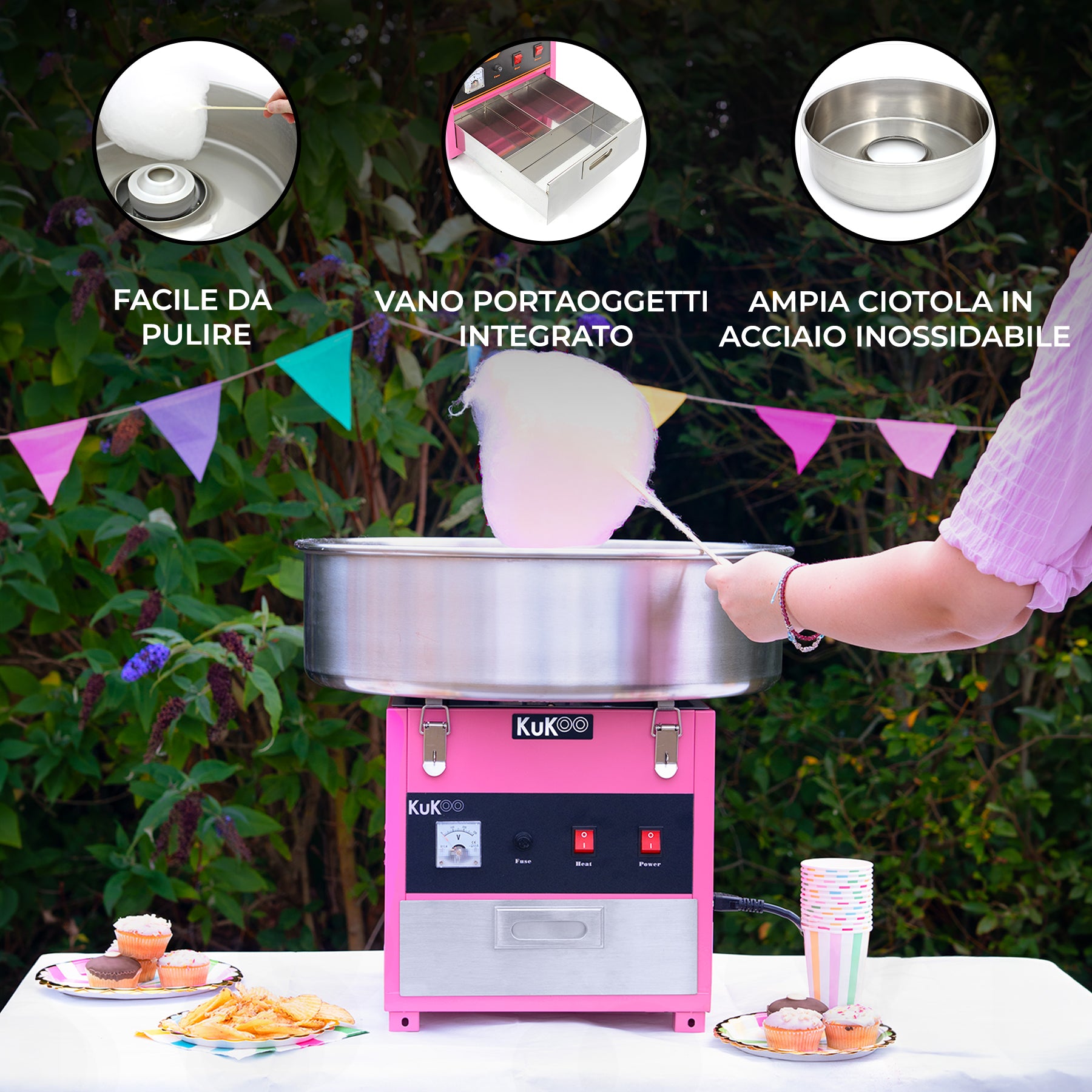 Q-Rax Macchina Zucchero Filato Rosa 50 cm Acciaio Inox Retrò