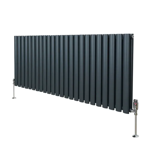 Q-Rax Radiatore Colonna Ovale 600x1440 Antracite con Valvole TRV