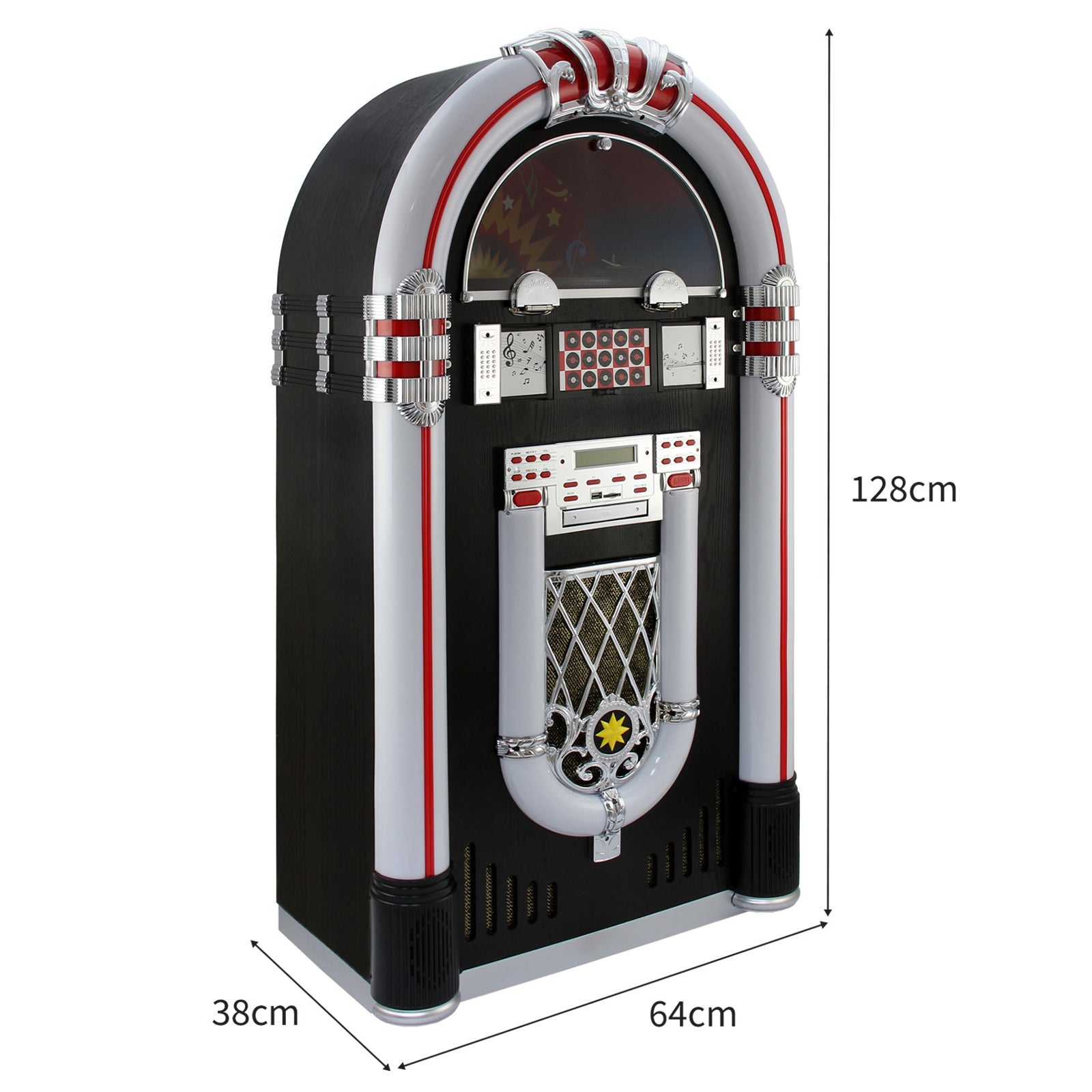 Q-Rax Jukebox Vinile e CD Bluetooth Legno Nero LED Porta CD 40