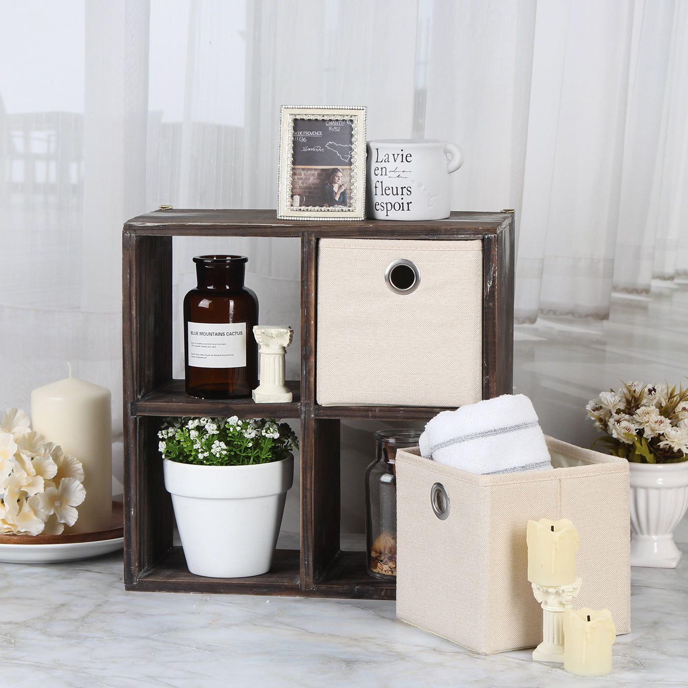 Jackcube Design Bathroom scaffale bagno legno 4 cubi con 2 cesti