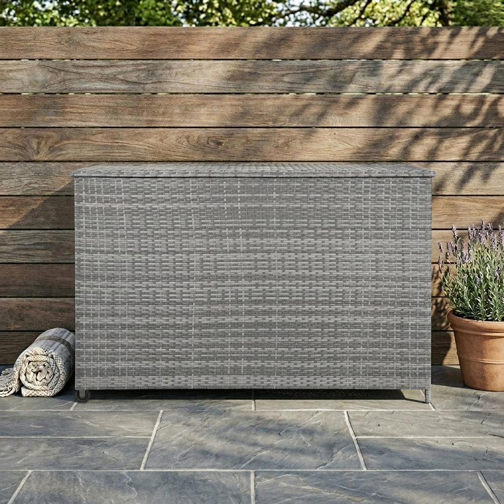 Q-Rax Mobili da Esterno Box 996L Baule Rattan Grigio con Ruote