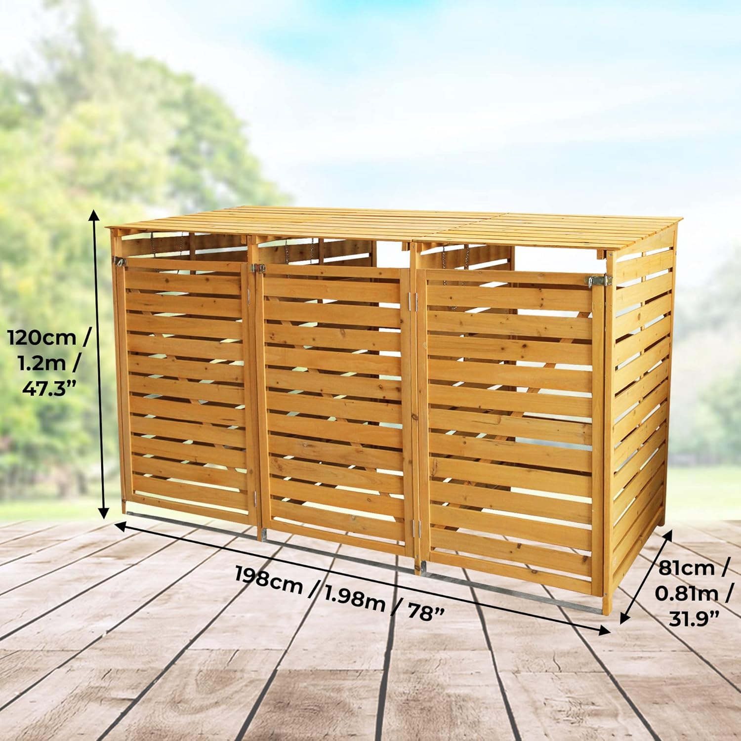 Q-Rax Deposito Copribidone Legno Triplo 3x240L Abete con Chiave