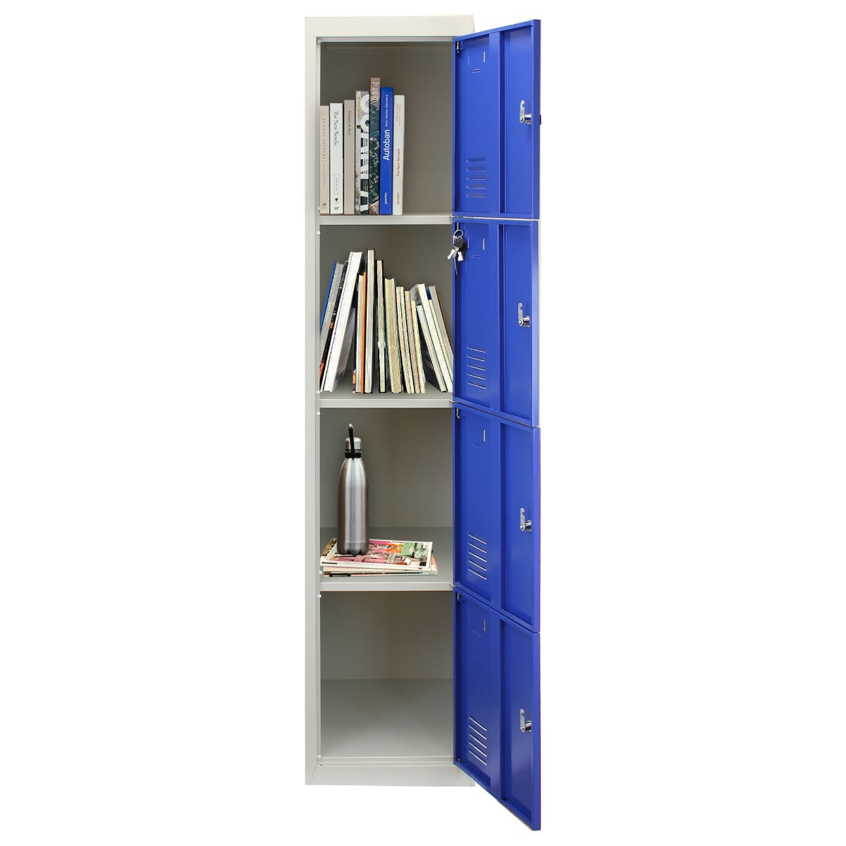 Q-Rax Armadietto 4 Porte Blu Acciaio 180x38x45 cm con Chiavi