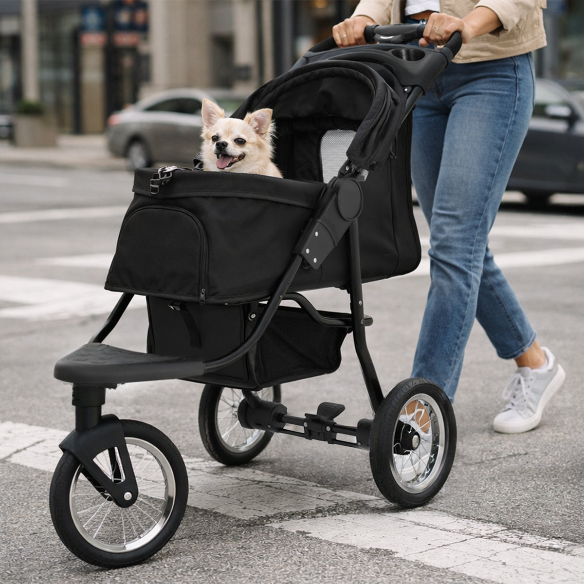 Q-Rax Accessori per la casa passeggino jogger animali nero pieghevole