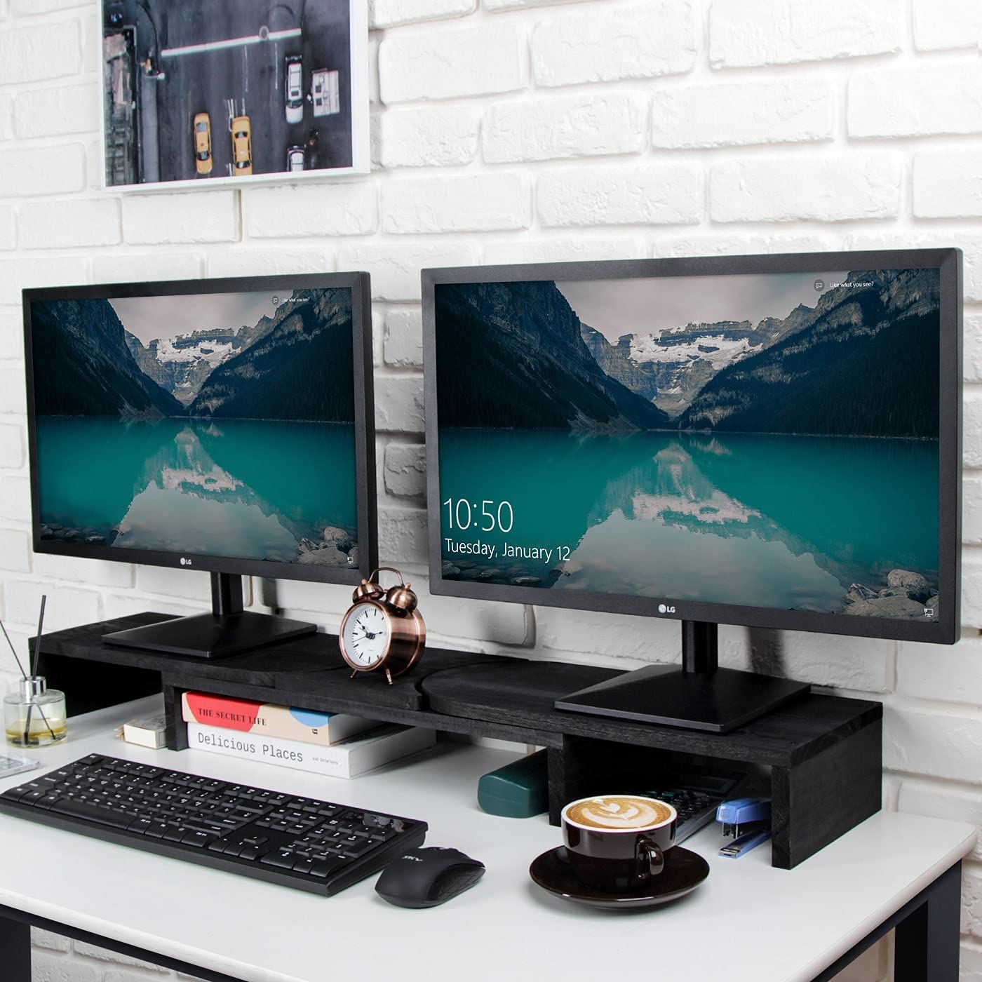 Jackcube Design Home Office supporto monitor legno nero doppio