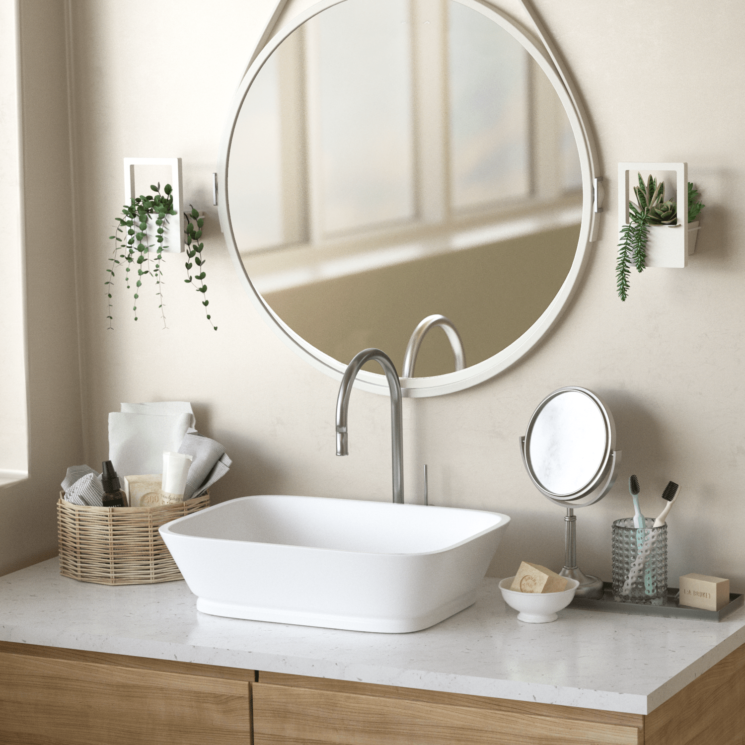 Jackcube Design Plant fioriere parete set 2 ceramica bianca legno