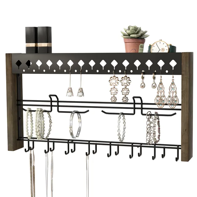 Jackcube Design Organizer Gioielli Legno Scuro 3 Livelli Ganci