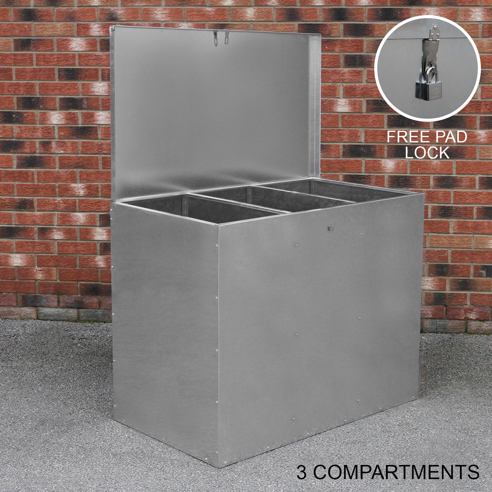 Q-Rax Contenitore Mangimi Galvanizzato 64L 3 Scomparti Chiave