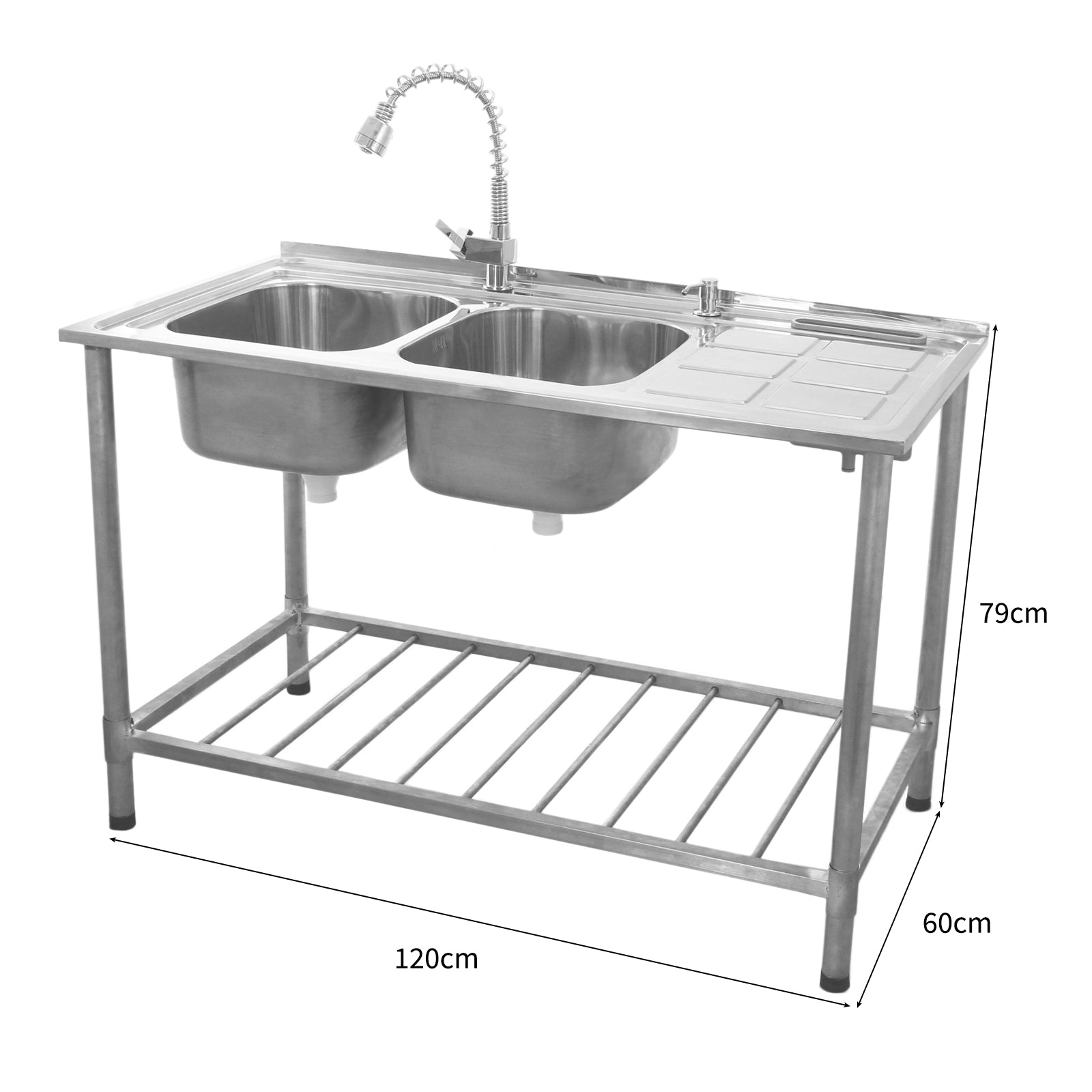 Q-Rax Lavello Doppia Vasca 120 cm sgocciolatoio destro inox