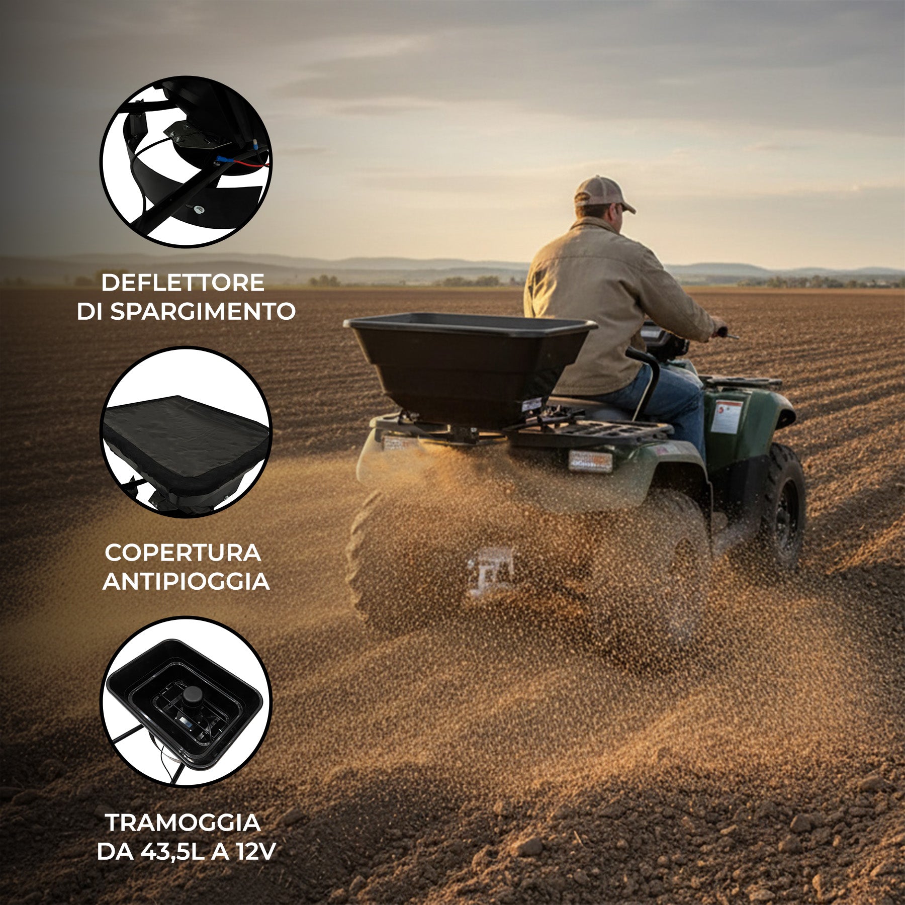 Q-Rax Spandiconcime ATV 12V Tramoggia 43,5L