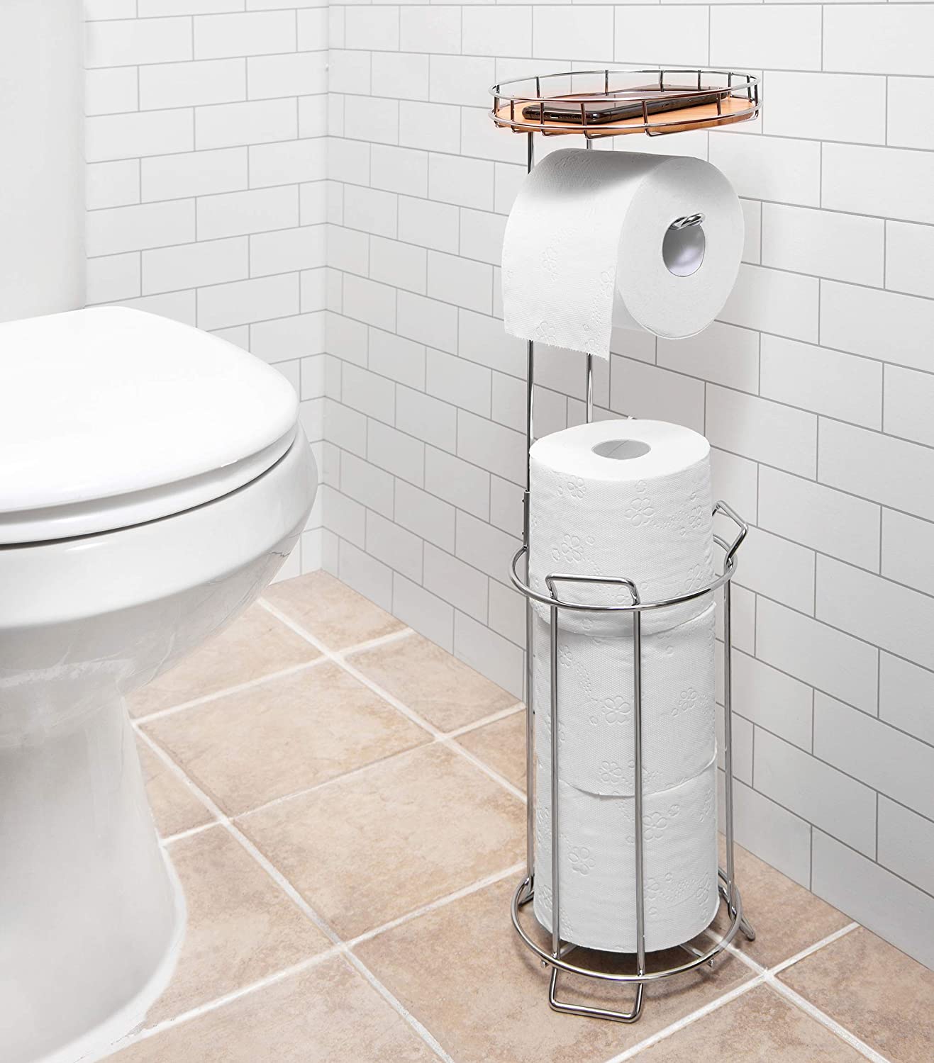 Jackcube Design Bathroom Piantana Carta Igienica Acciaio Bambù 3 Rotoli