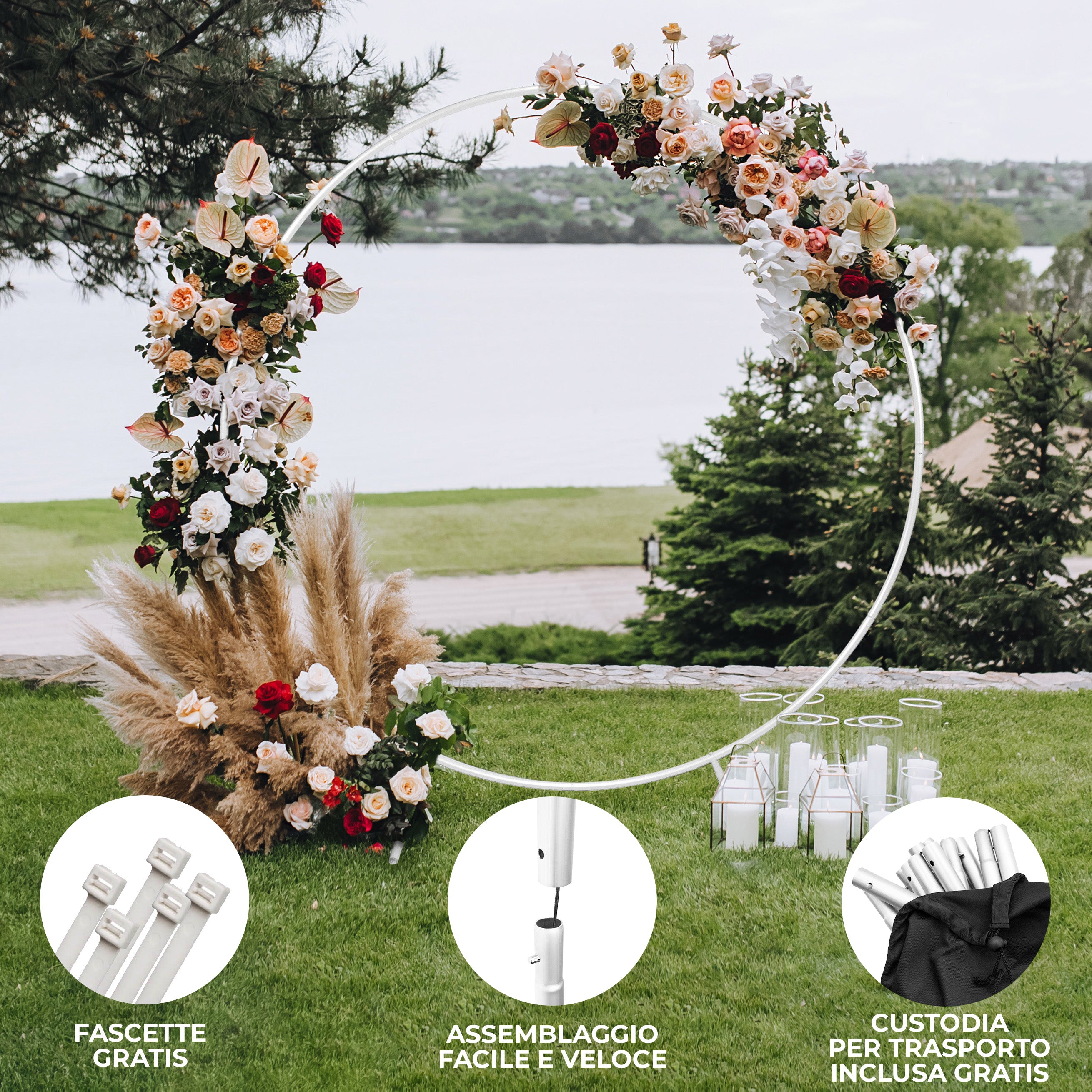 Q-Rax Arco Decorativo Matrimonio Bianco 200cm Alluminio