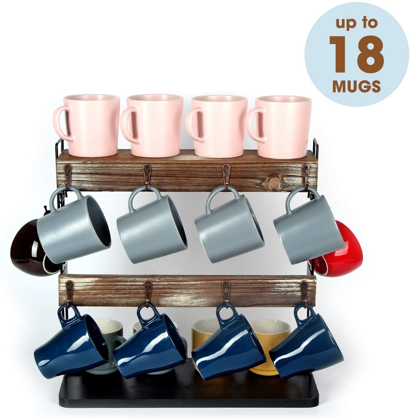 Jackcube Design Kitchen Porta Tazze Legno 2 Piani 10 Ganci 18 Tazze