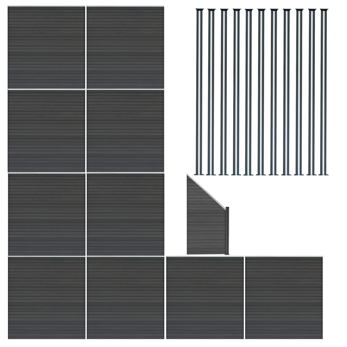 Q-Rax Recinzione recinzione giardino grigio 10 pannelli+pali LED