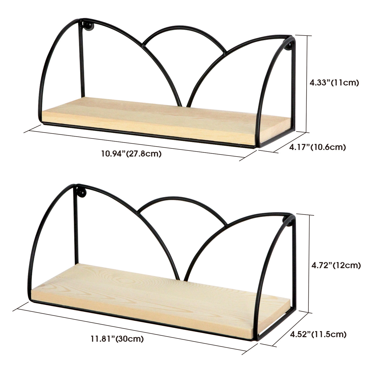 Jackcube Living Room Set 2 Mensole Legno Nero da Parete Filo Metallo