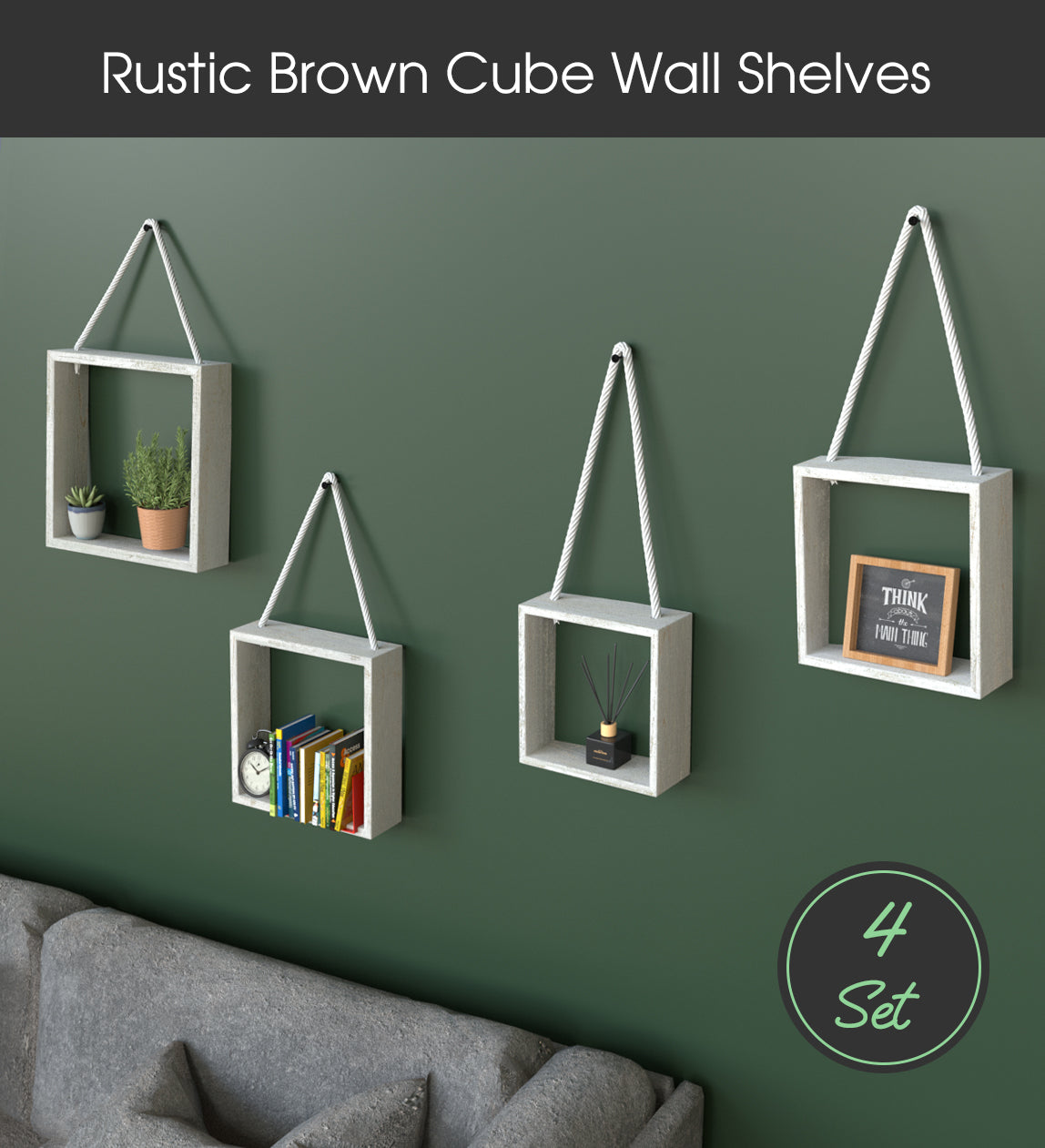 Jackcube Design Living Room set 4 mensole quadrate bianche parete