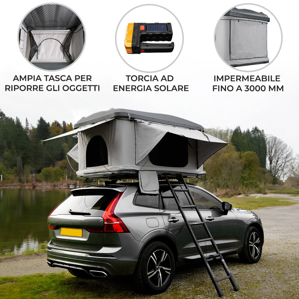 Q-Rax Mobili da Esterno Tenda da Tetto Auto Grigio Guscio Rigido