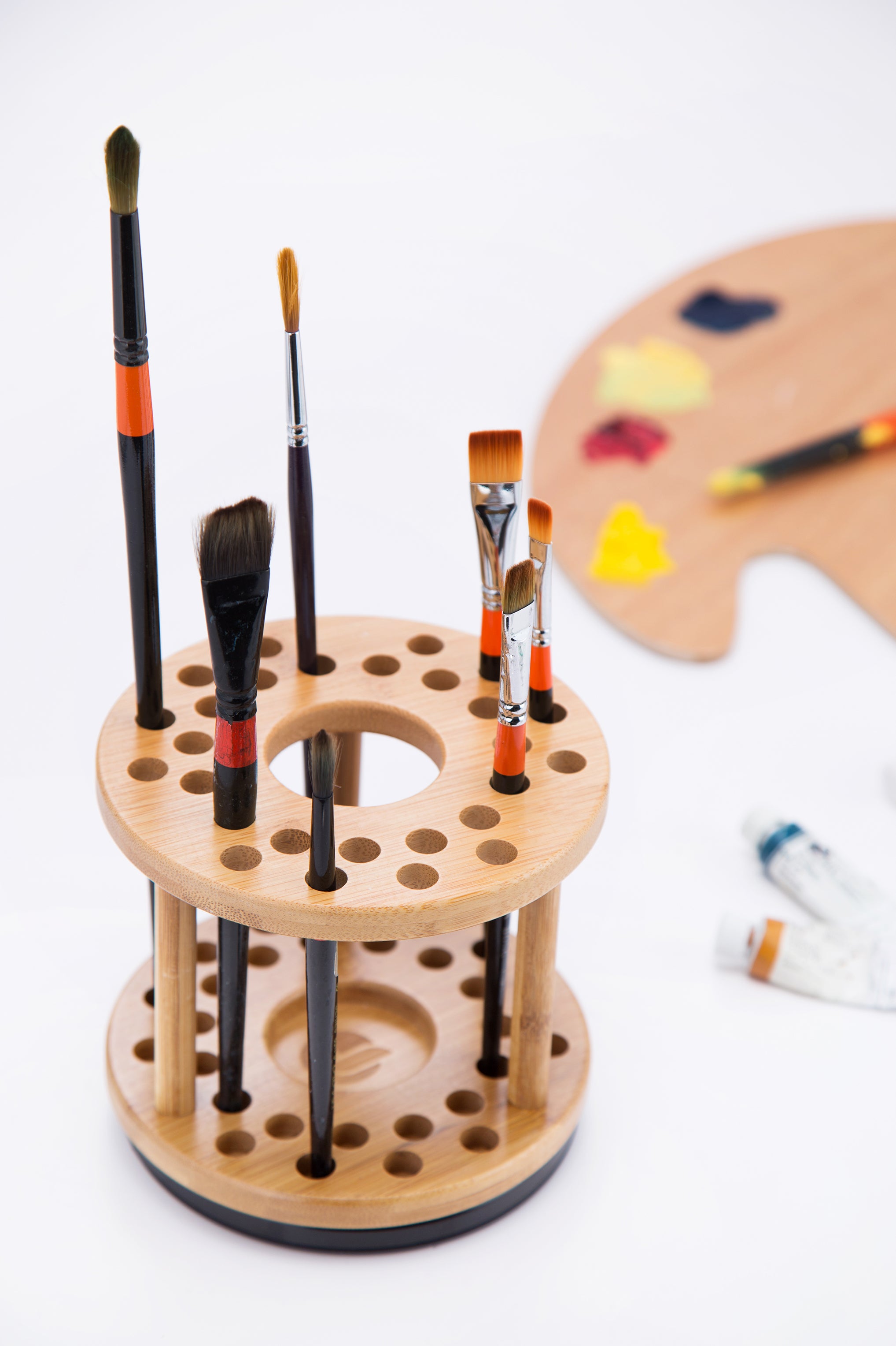 Jackcube Design Portapennelli Trucco Bambù Girevole 27 Fori