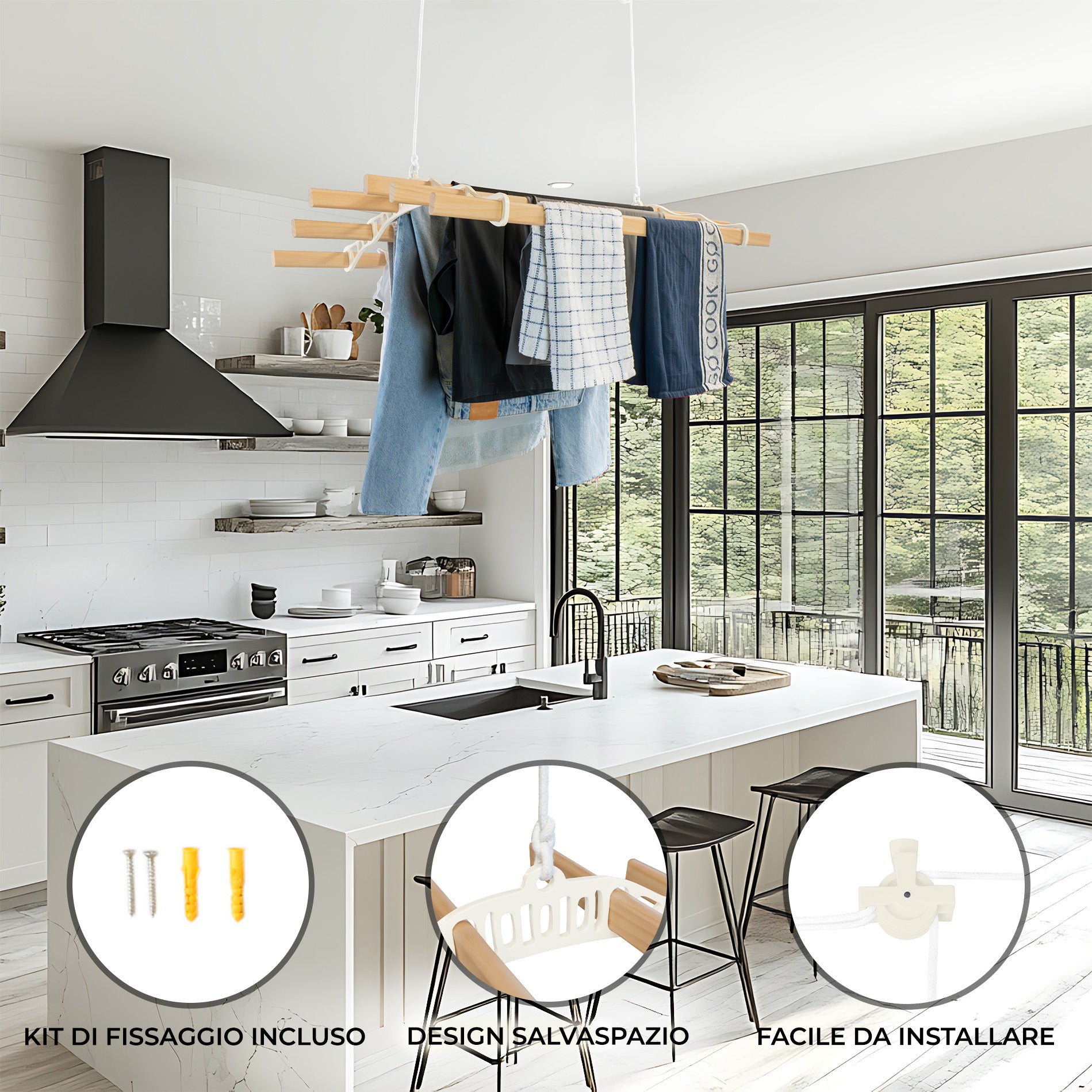 Q-Rax Stendibiancheria Soffitto Puleggia 0,9 m Avorio