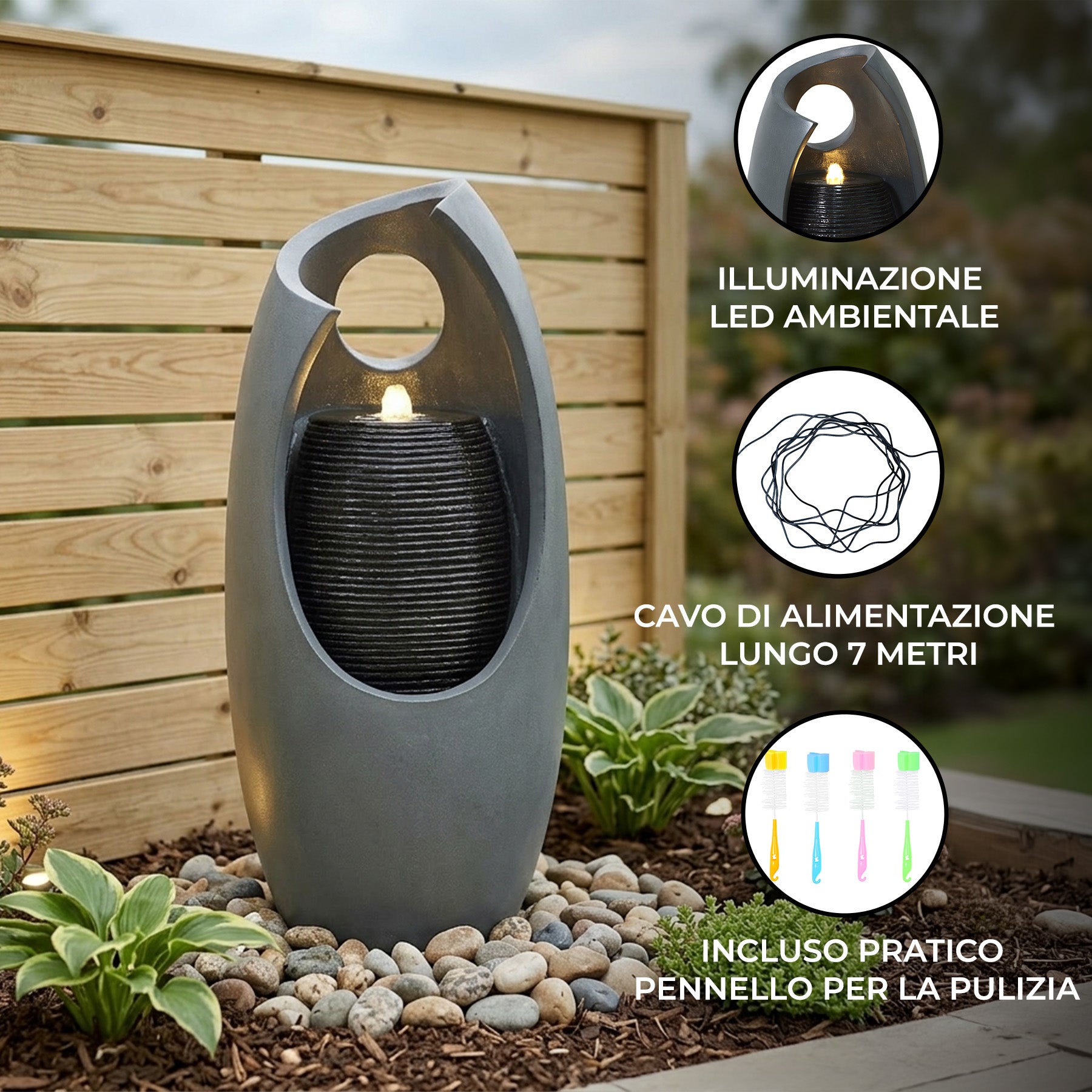 Q-Rax Radiant Falls Fontana Giardino Elettrica LED Grigia