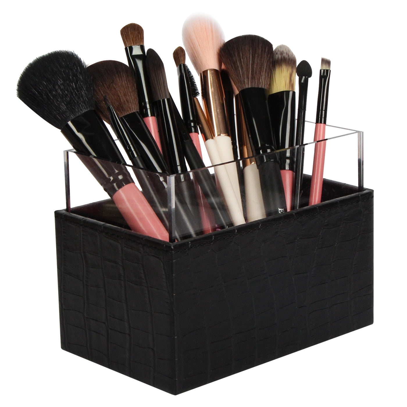 Jackcube Makeup Portapennelli Nero Pelle Perle Bianche