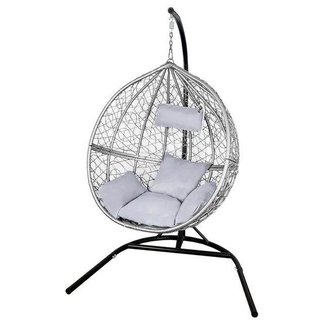 Q-Rax Sedia Sospesa Uovo Rattan Grigio con Cuscini