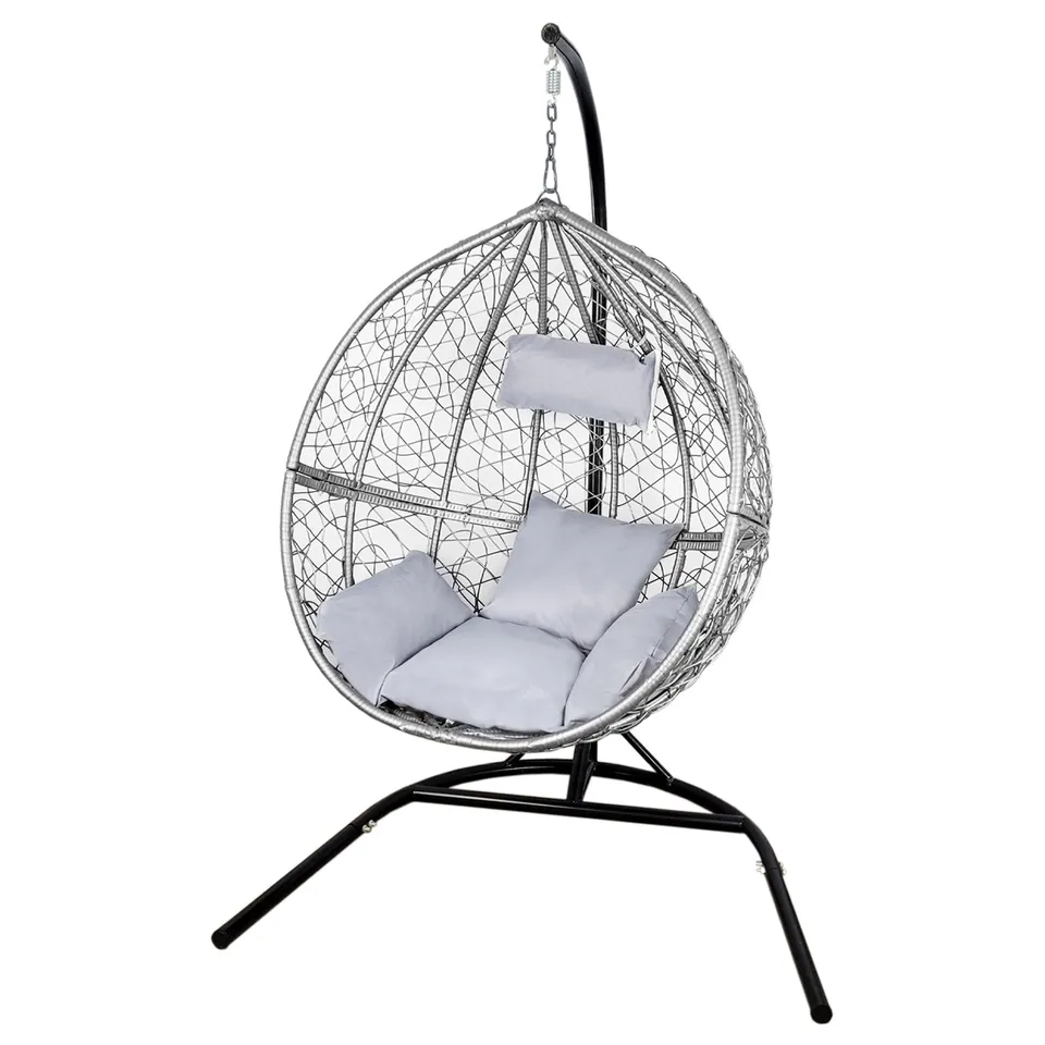 Q-Rax Sedia Sospesa Uovo Rattan Grigio con Cuscini