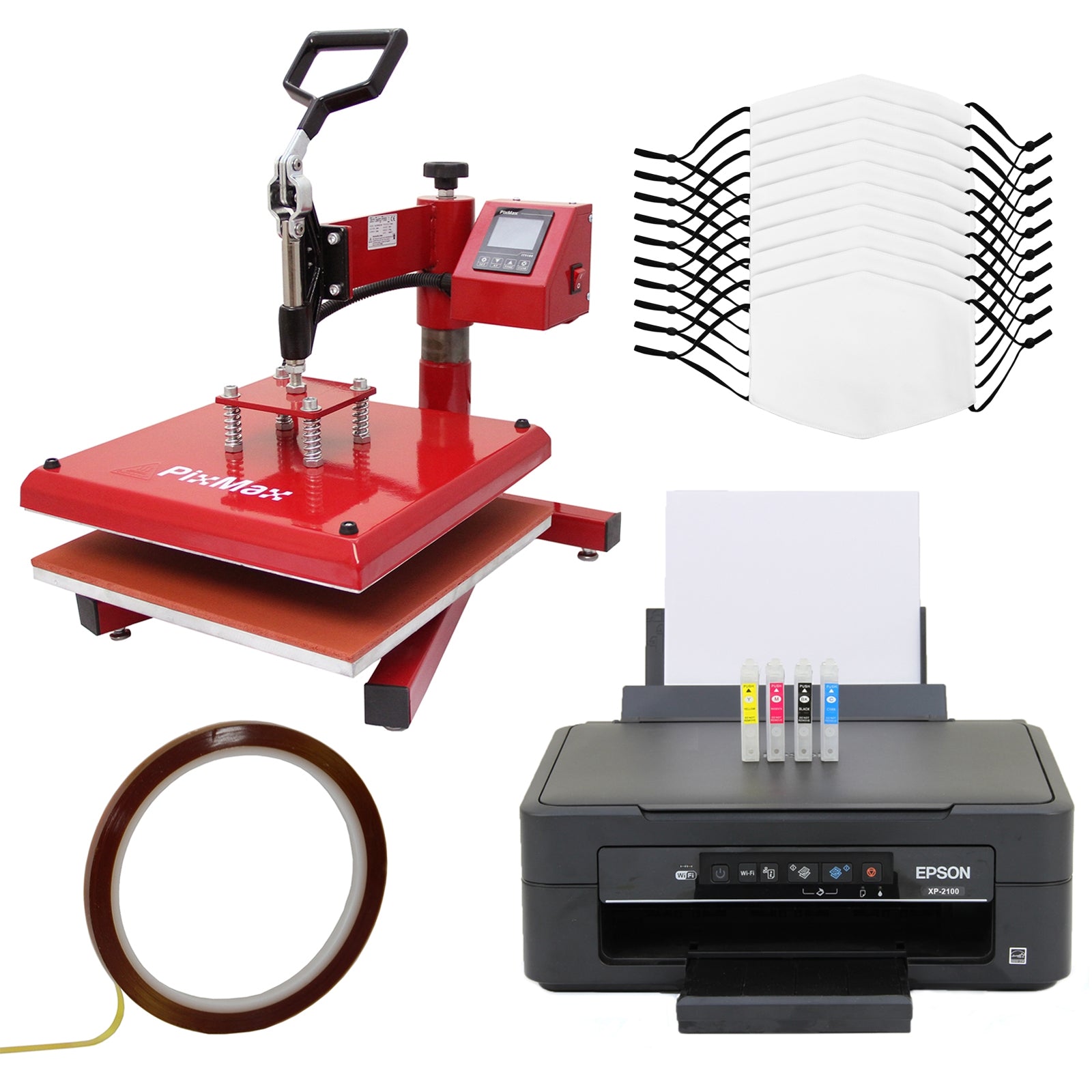 Q-Rax Kit Pressa a Caldo 38x38 Stampante 10 Mascherine Sublimazione