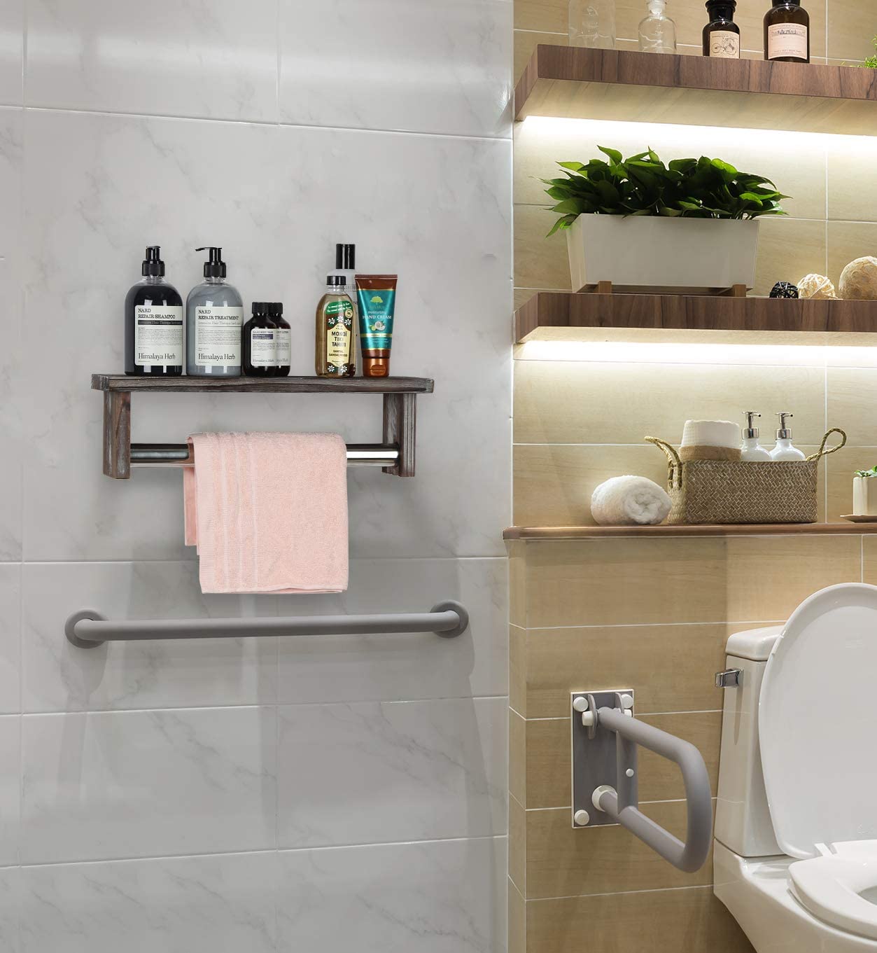 Jackcube Design Bathroom Porta Asciugamani Parete Legno con Mensola