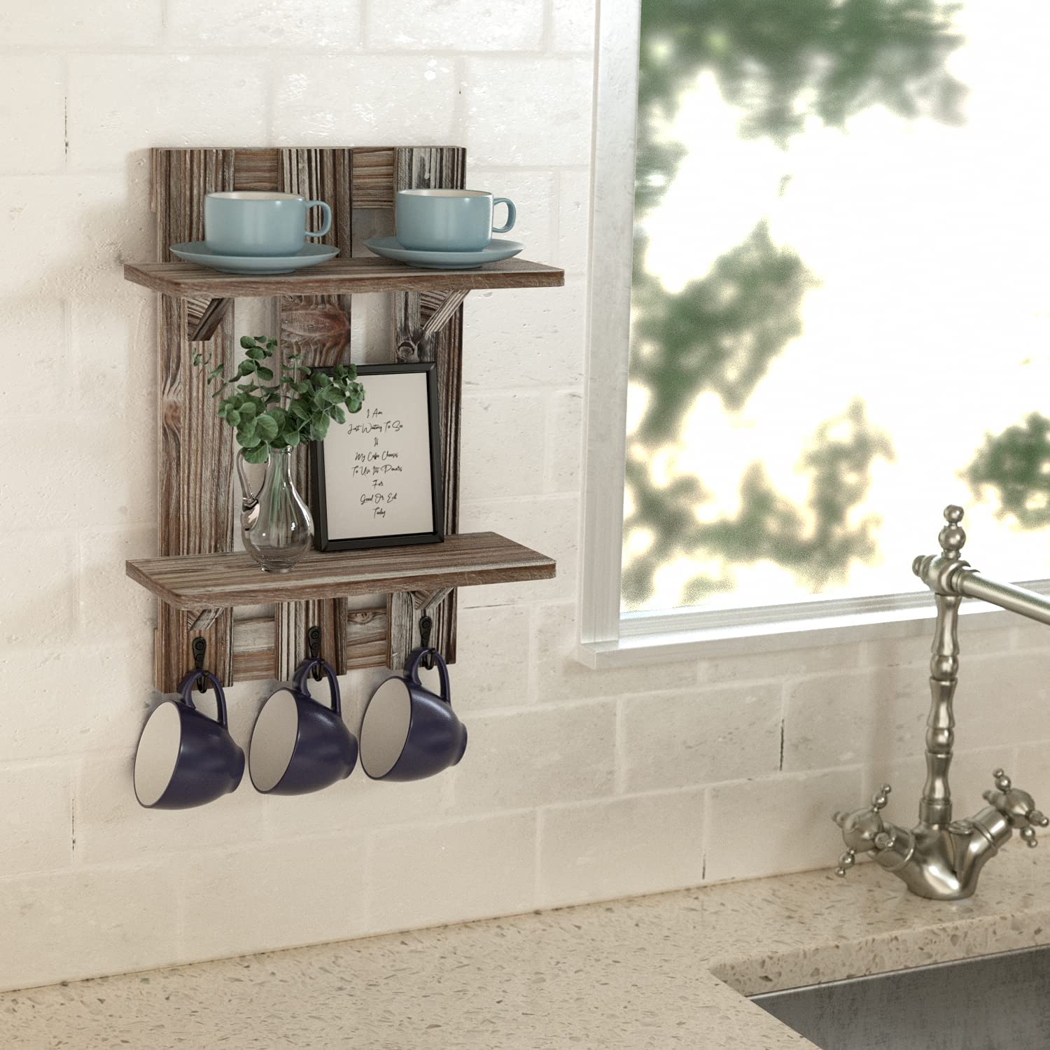 Jackcube Design Living Room Mensola Parete 2 Ripiani 3 Ganci Legno