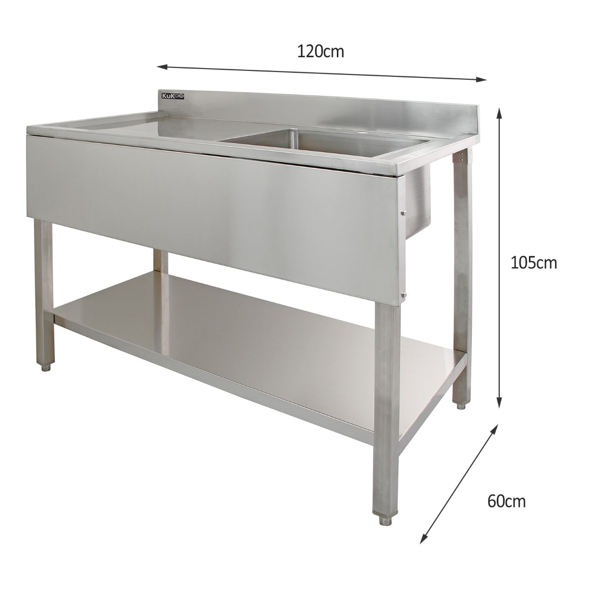 Q-Rax 180cm lavello commerciale sgocciolatoio sinistra + 2 mensole