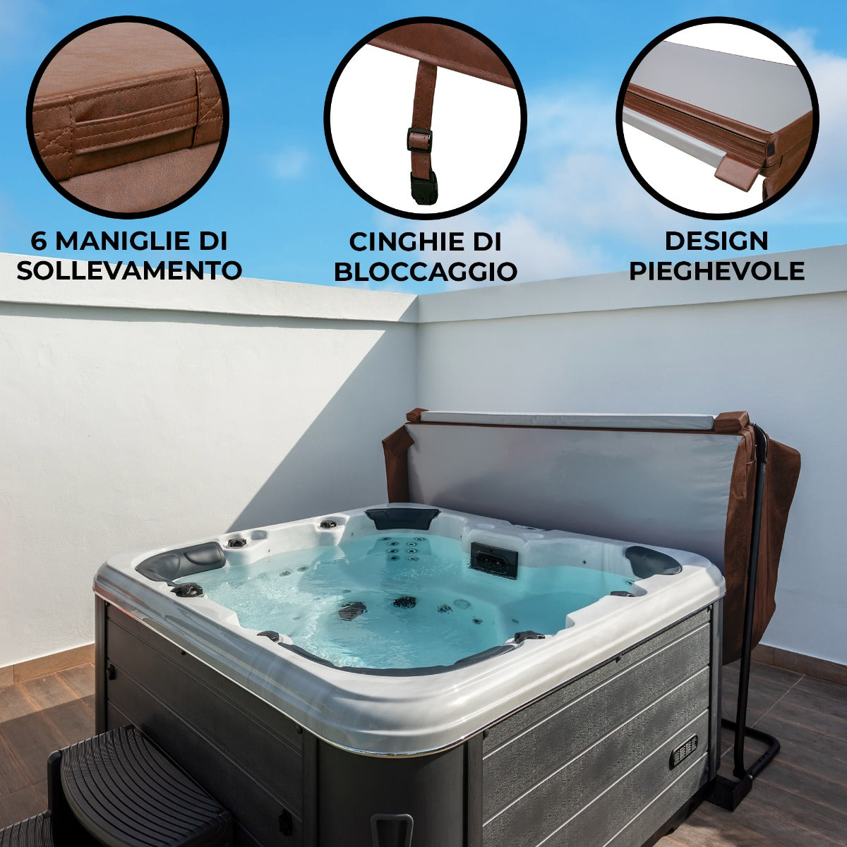 Q-Rax Accessori Copertura vasca idromassaggio 2m marrone termica