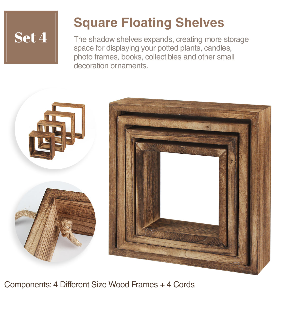 Jackcube Design Living Room set 4 mensole legno sospese cubo