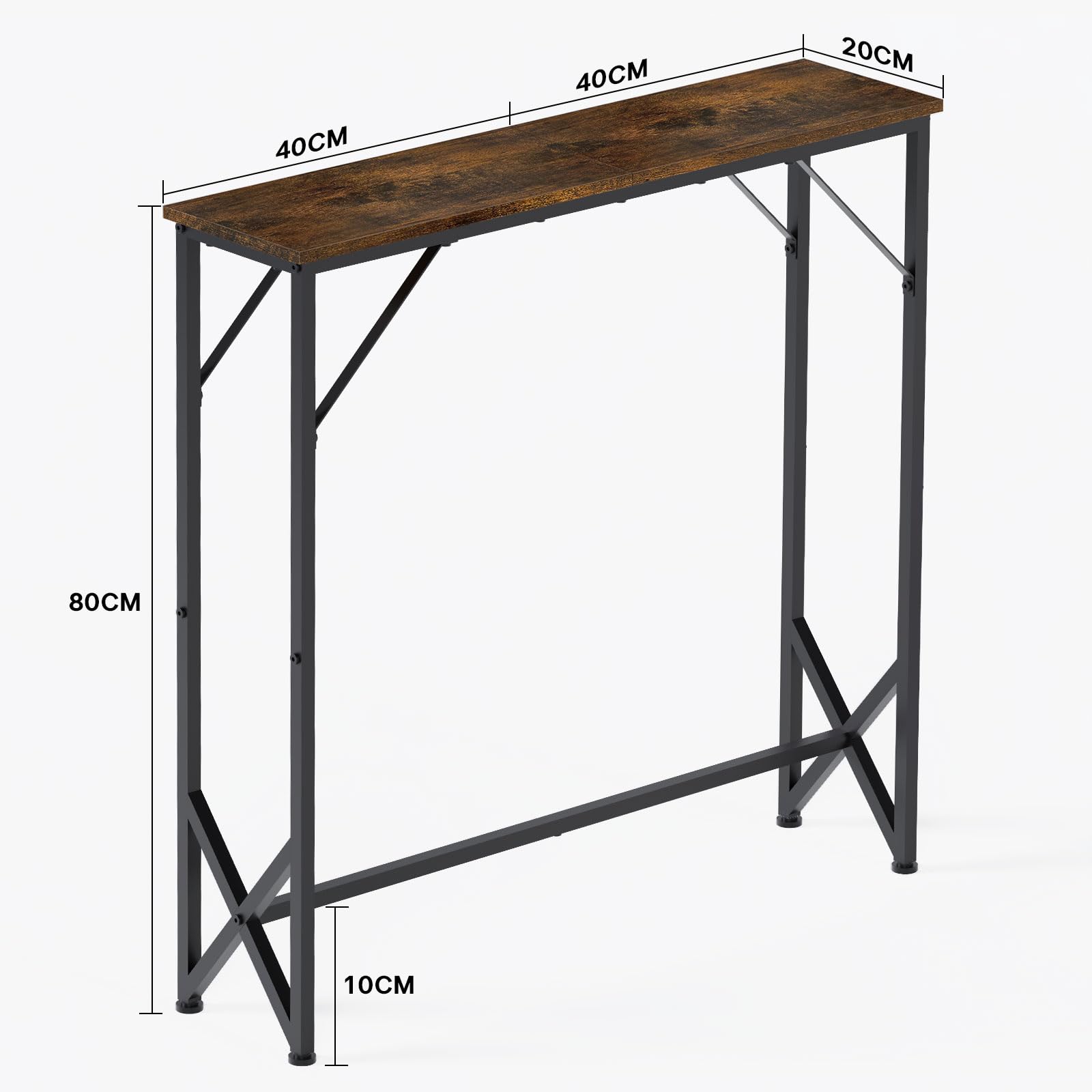 Meltrck Tavolo Consolle Vintage 80x20x80 Legno Metallo Sottile