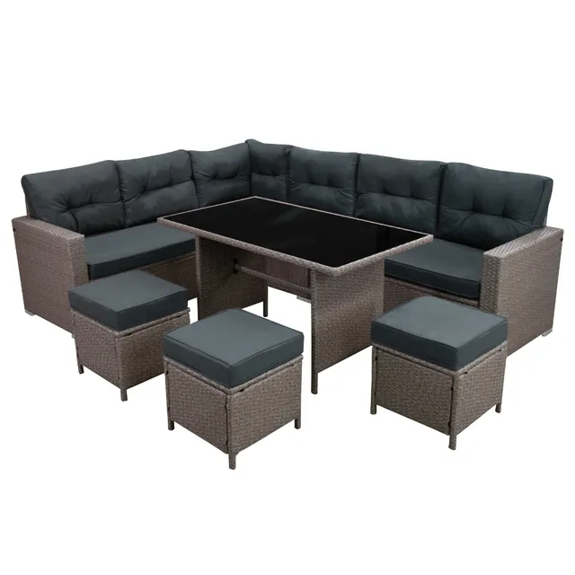 Q-Rax Set Salotto Giardino Rattan 9 Posti Grigio con Copertura