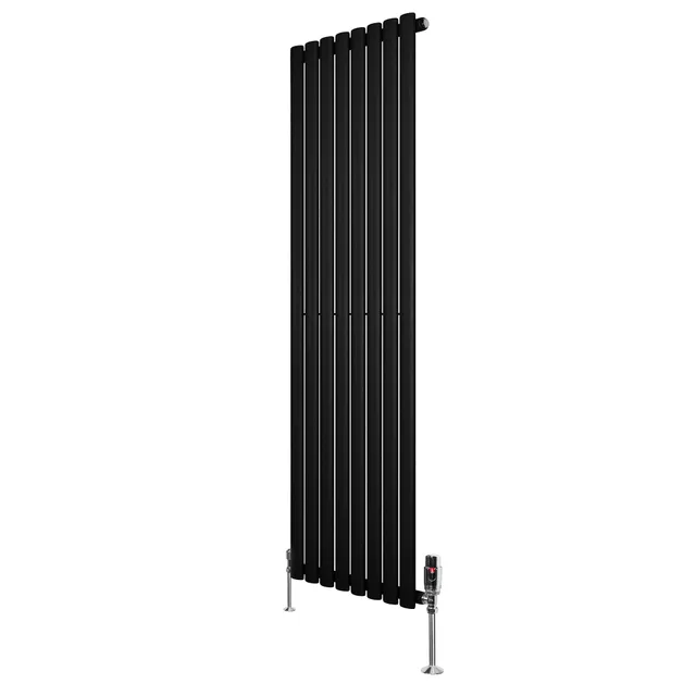 Q-Rax Radiatore Ovale Verticale 1600x480 mm Nero con Valvole