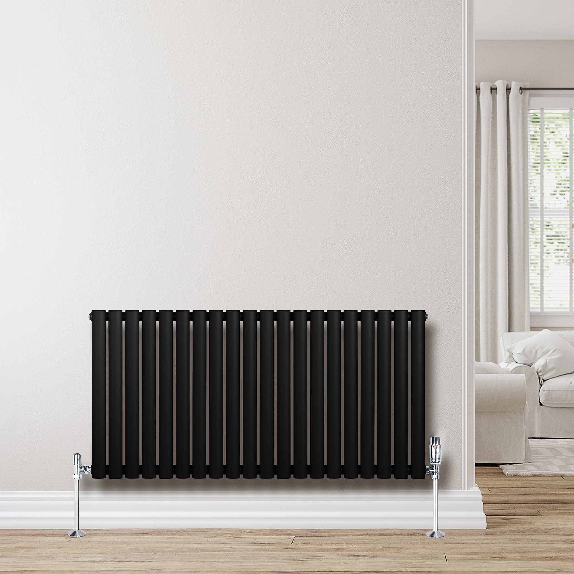 Q-Rax Radiatore Colonna Ovale 600x1200mm Nero con Valvole
