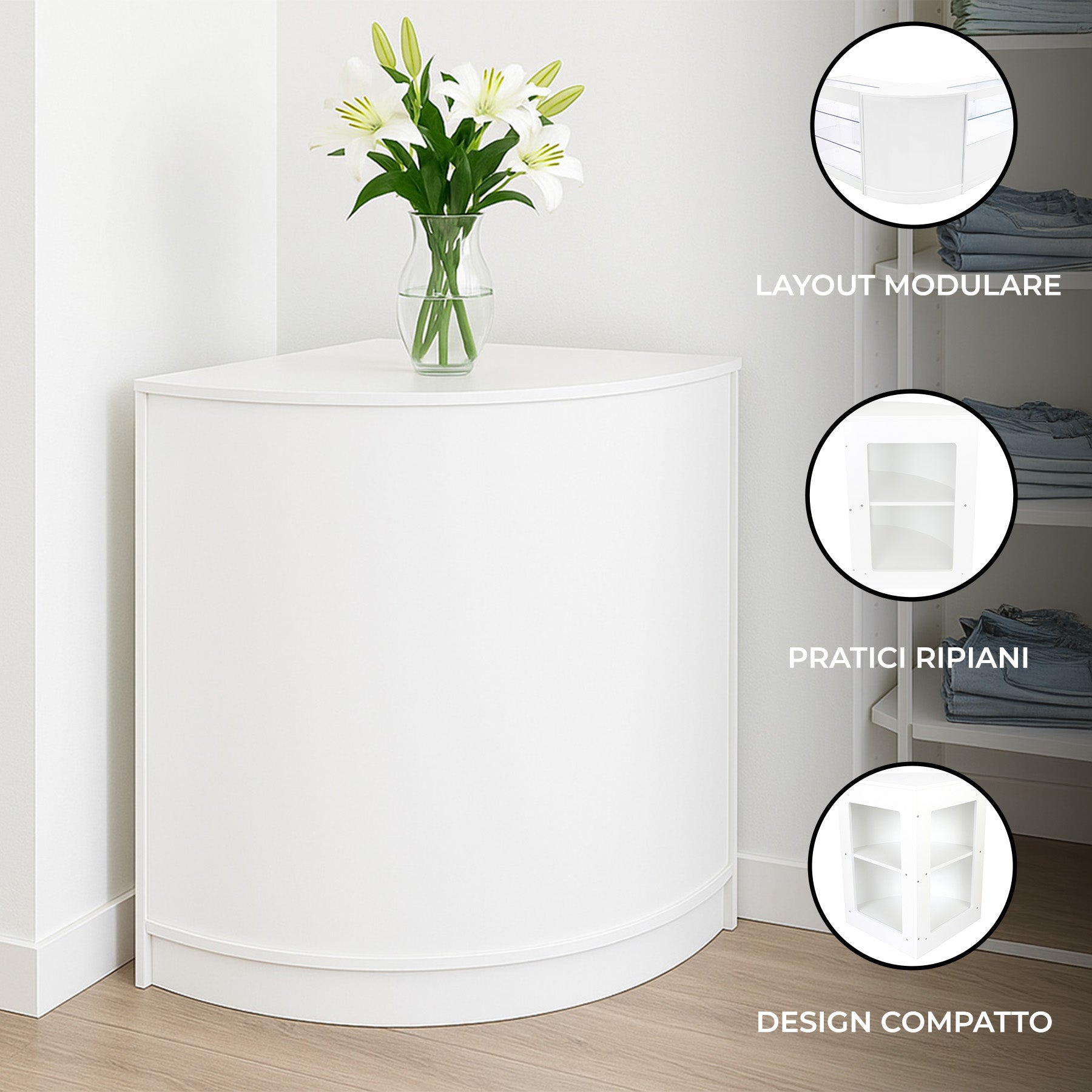 Q-Rax CM60 Bancone Angolare Negozio Bianco 60x60x90 cm