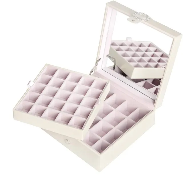 Jackcube Design Scatola Porta Orecchini Beige 50 Scomparti Specchio