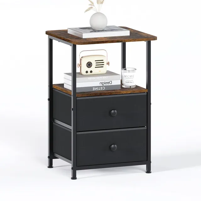 Meltrck Comodino 40x40x62 Industriale 2 Cassetti Marrone