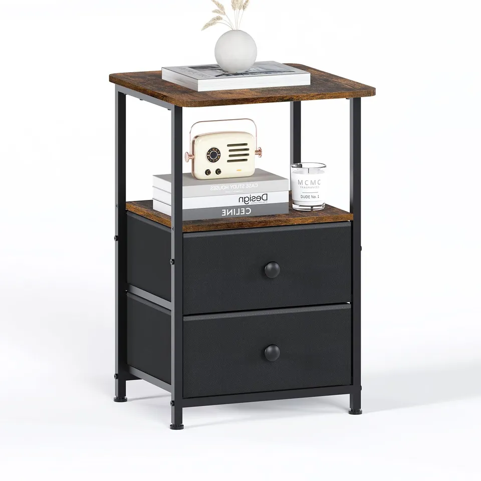 Meltrck Comodino 40x40x62 Industriale 2 Cassetti Marrone