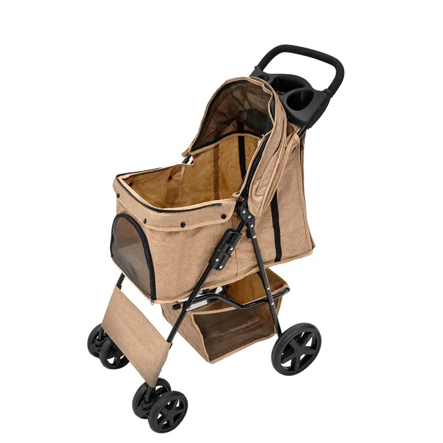 Q-Rax Passeggino per Animali Beige con Antipioggia 15kg