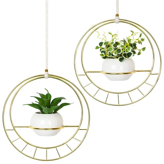 Jackcube Design Plant Set 2 Portavasi Sospesi Oro in Ceramica con Corda
