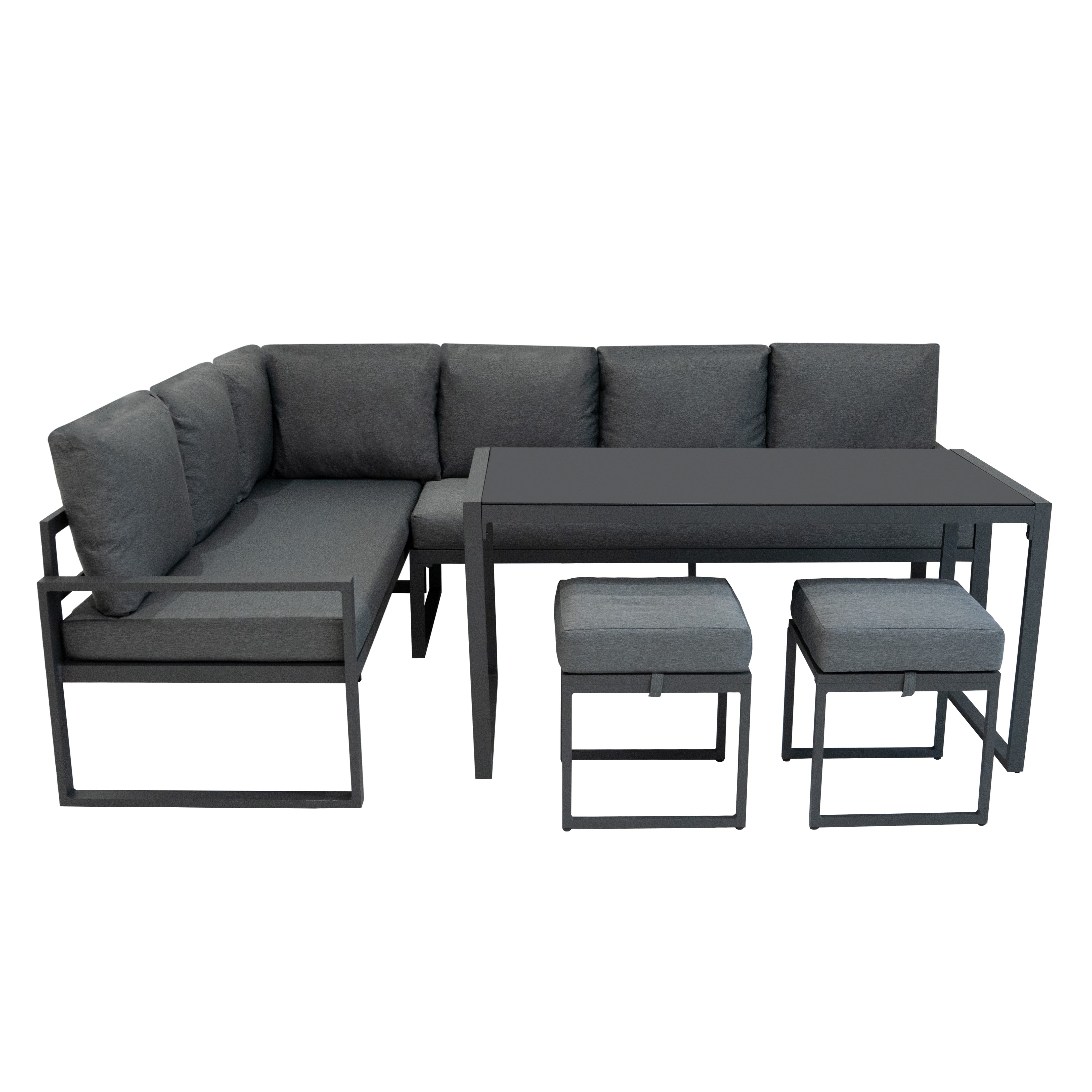 Q-Rax Set Divano Angolare Alluminio Cassapanca Rattan Nero Antracite
