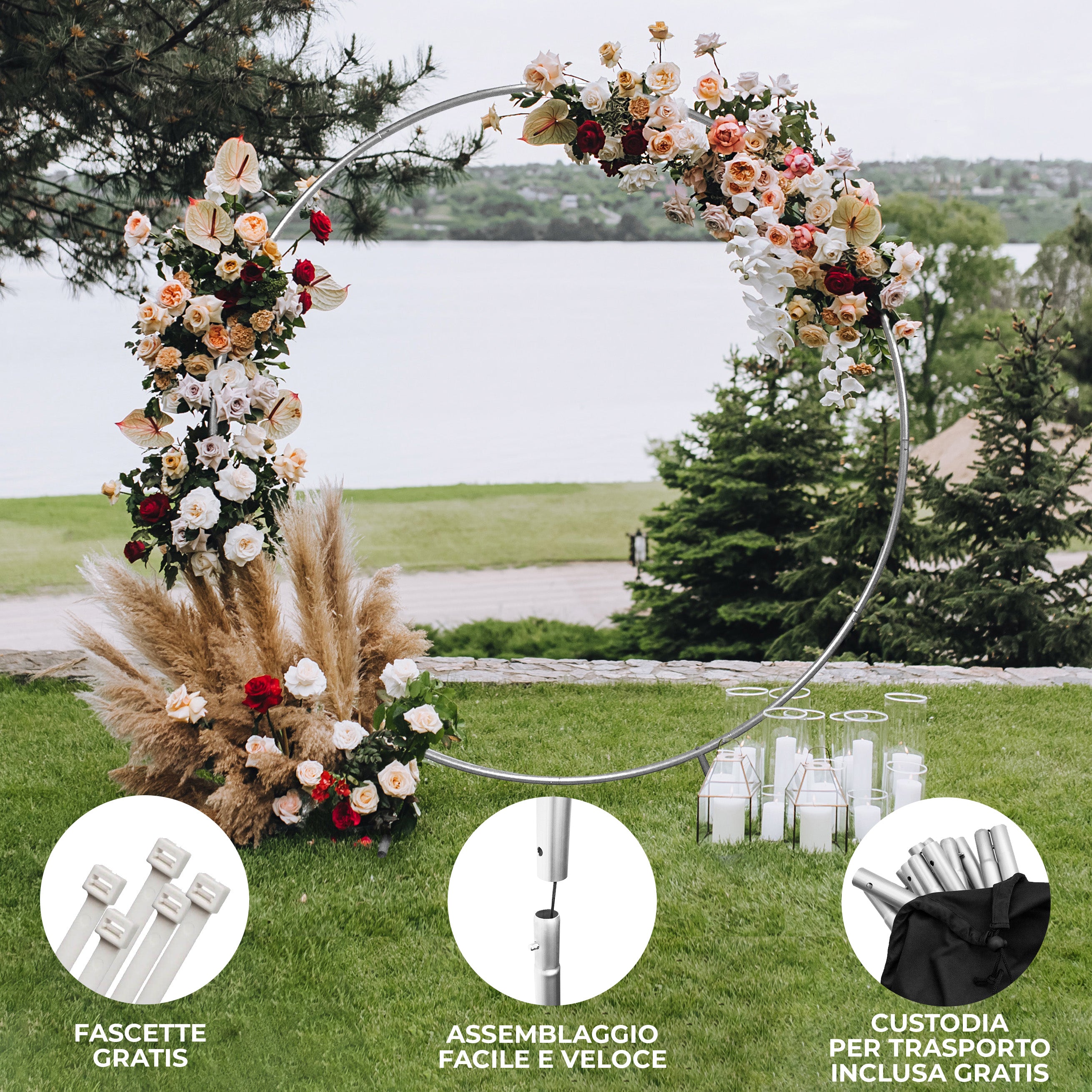 Q-Rax Accessori per la casa arco matrimonio argento 200 cm