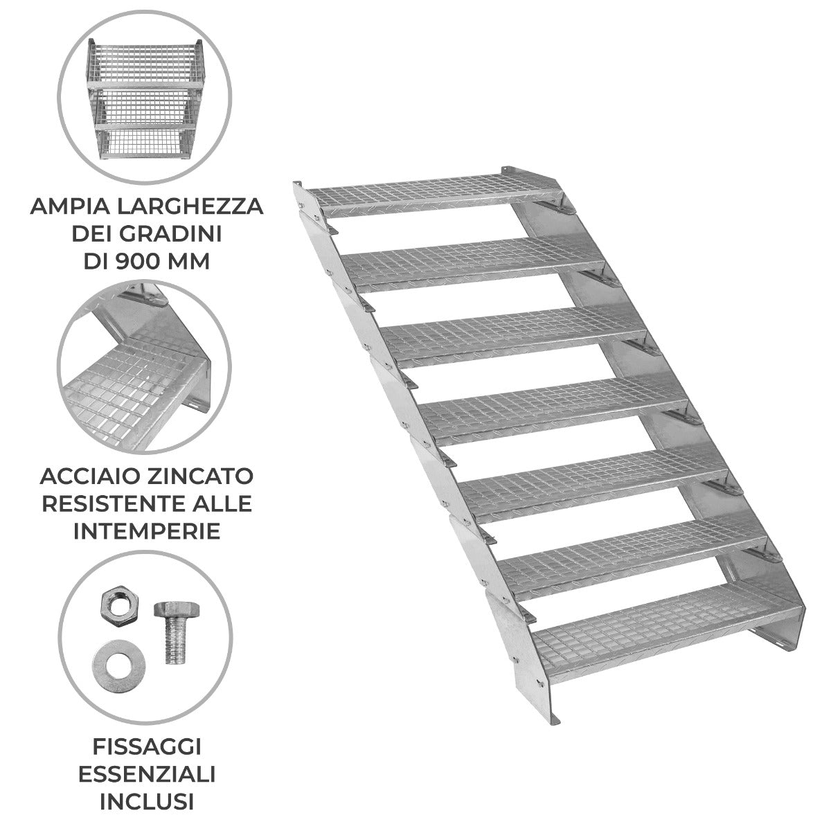Q-Rax Commercio & Artigianato Scala Zincata 7 Gradini 900 mm