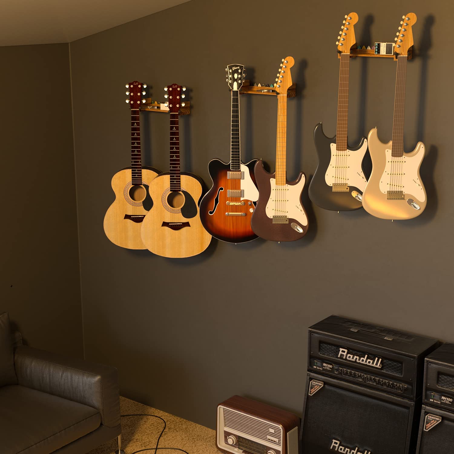 Jackcube Design Display Appendi Chitarra Parete Legno Set 3 Pezzi