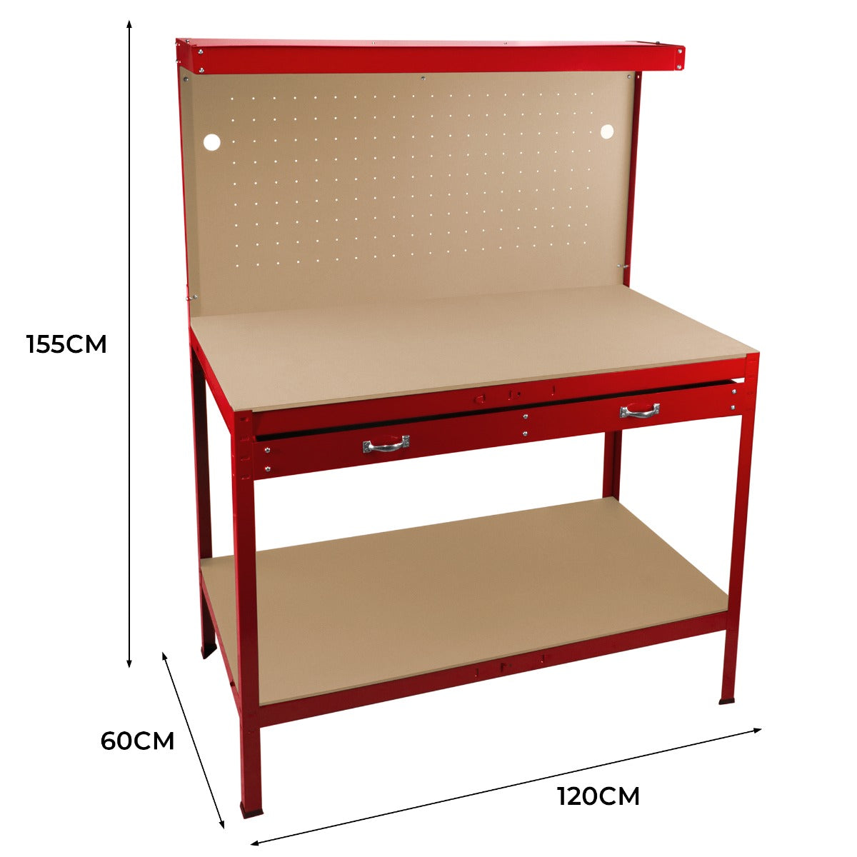 Q-Rax Banchi da Lavoro banco da lavoro 120cm rosso con luce LED
