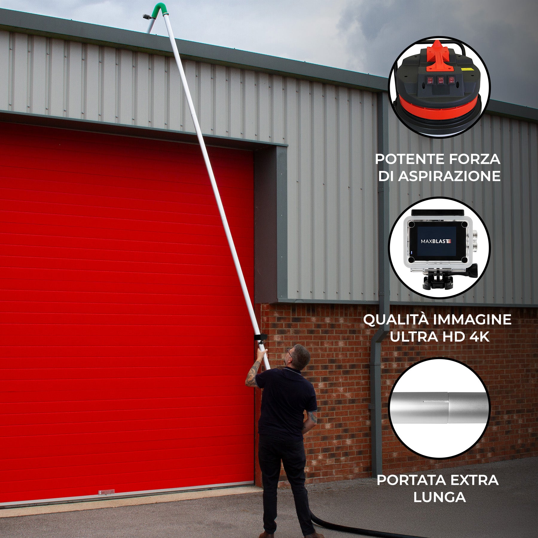 Q-Rax Aspiratore Umido Secco 90L 3000W Bidone con Aste 7,2m